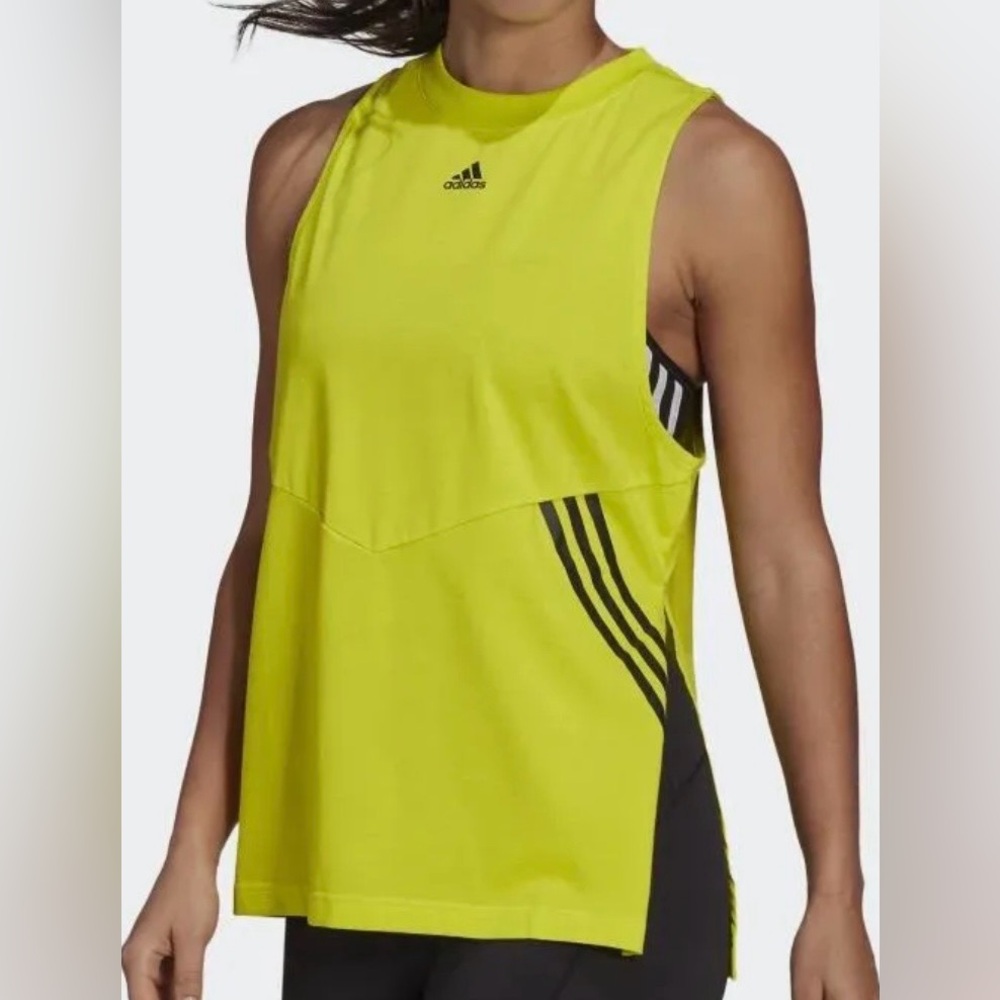 Adidas Oversized Tank Top Womens Neon Yellow Sleeveless Side Slit Size XS NWT